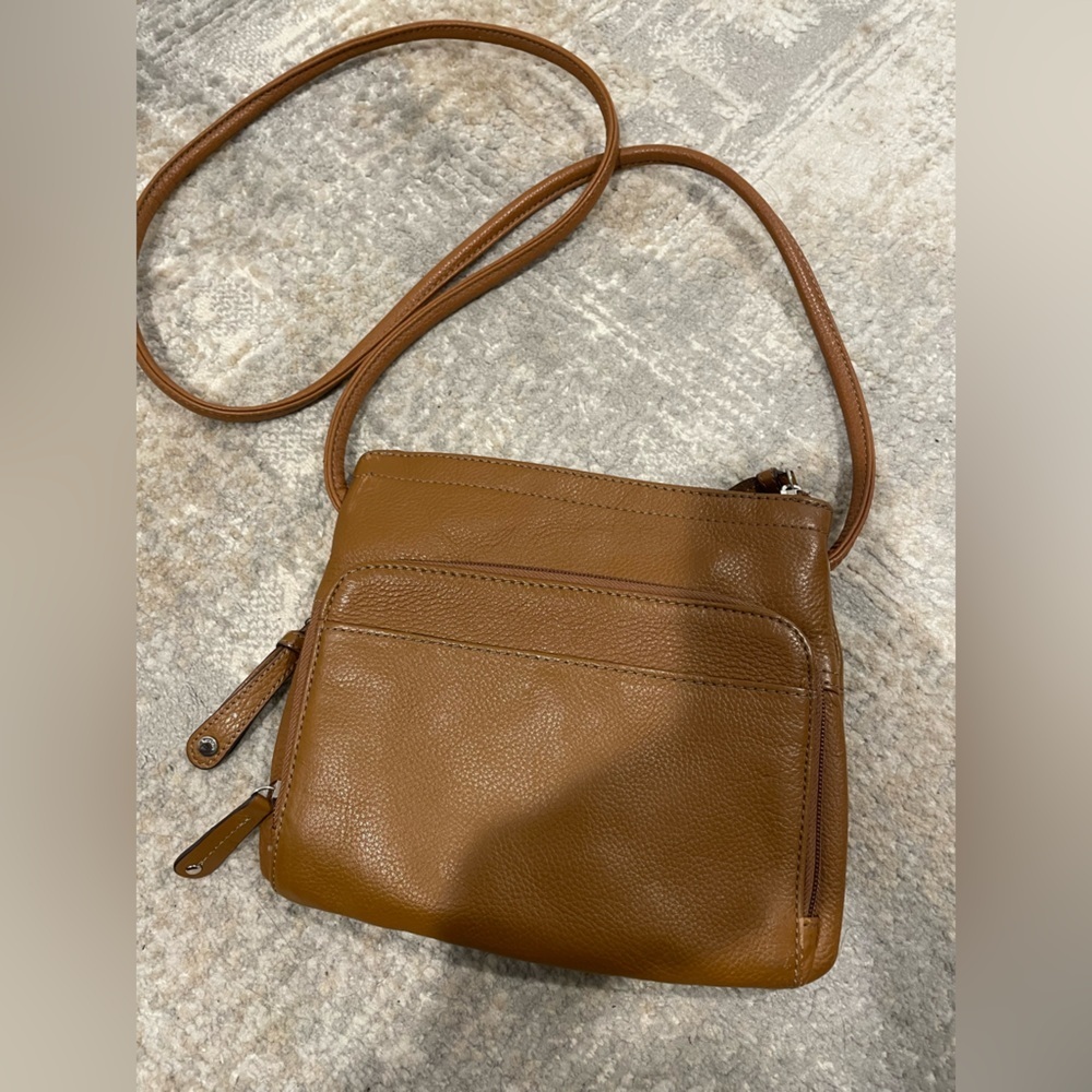Tignanello Brown Genuine Pebble Leather Crossbody Bag W/ Organizer Wallet Pocket